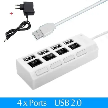 USB hub Vysokorychlostní USB hub s LED přepínačem - 4 porty se zástrčkou EU