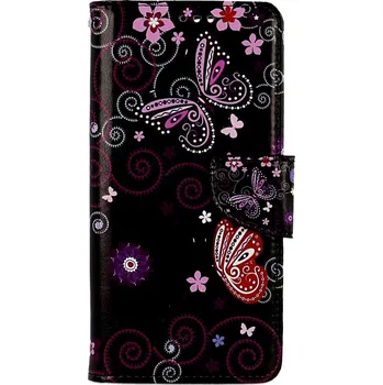 Pouzdro na mobilní telefon Pouzdro Design Xiaomi Redmi Note 13 knížkové Fialoví motýlci černý (kryt neboli obal na Xiaomi Redmi Note 13)