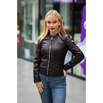 Dámská casual bunda Luxusní hnědá dámská kožená bunda GWZai Velikost L