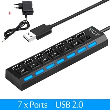 USB hub Vysokorychlostní USB hub s LED přepínačem - 7 portů s EU Plug-691