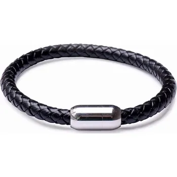 Náramek Pánský fashion černý kožený náramek nerez ocel varianta 2 obvod cca 20 cm