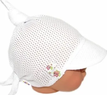 Kojenecká čepice Baby Nellys Dětský síťkovaný šátek s kšiltem Girl sovičky bílý