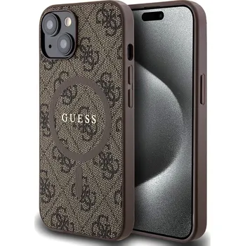 Pouzdro na mobilní telefon Guess PU Leather 4G Colored Ring MagSafe kožený Kryt pro iPhone 15 Barva: Hnědá
