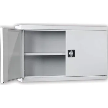 Kovová závěsná skříňka, dvoukřídlé dveře, v x š x h: 600x1000x300 mm, šedá RAL7035