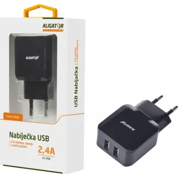 Aligator Plus Nabíječka ALIGATOR CHA0007 s 2xUSB výstupem 2.4A, Turbo charge, černá