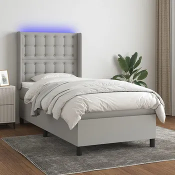 Postel vidaXL Box spring postel s matrací a LED 90x200 cm textil [3138611] Barva: světle šedá