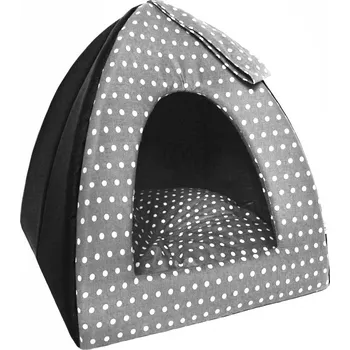 Pelíšek pro psa Iridog Kukaň pro psa IGLOO no.3 černá s šedým puntíkem v45 x š45 x d45 cm