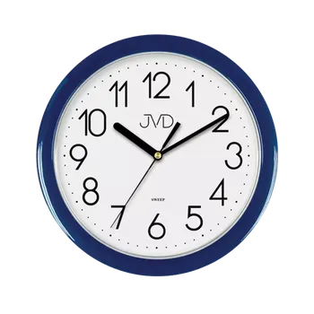 Hodiny Modré plastové nástěnné netikající tiché hodiny JVD sweep HP612.17
