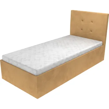 Postel Čalouněná postel Amelia s čelem s knoflíky, lamelovým roštem a úložným prostorem - Béžová, 80 x 200 cm, +5 cm úložný prostor, Bez matrace