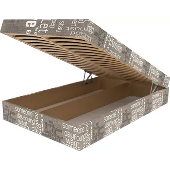 Postel Čalouněná postel Tina Words s lamelovým roštem a úložným prostorem - Words hnědá, 110 x 195 cm, +10 cm úložný prostor, Molitanová 11 cm