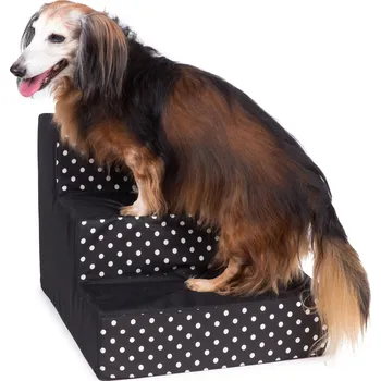 Schody a rampa pro psa Iridog Schody pro psy STEPPIE no.1 černé s puntíky v33 x š40 x d45 cm