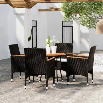Zahradní sestava vidaXL 5dílný zahradní bistro set polyratan a masivní dřevo černý