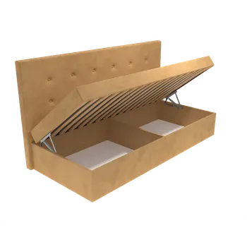 Postel Čalouněná postel Ava s čelem s knoflíky, lamelovým roštem a úložným prostorem - Béžová, 80 x 200 cm, Bez navýšení, Molitanová 13 cm