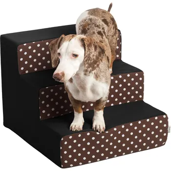 Schody a rampa pro psa Iridog Schody pro psy STEPPIE no.1 černo hnědé s puntíky v33 x š40 x d45 cm