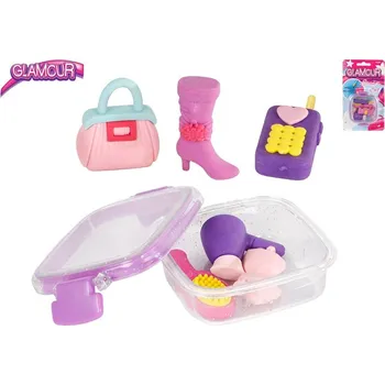 Pryž Glamour sada gum ve tvaru doplňků 8 cm 8 ks v krabičce