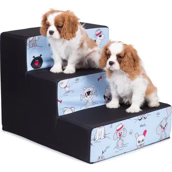 Schody a rampa pro psa Iridog Schody pro psy STEPPIE no.2 černé se světle modrými buldočky v45 x š50 x d60 cm