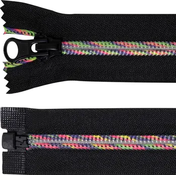Zip Zdrhovadlo zip plastový 50 cm dělitelný šíře 5 mm duhová - černá