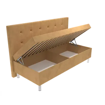 Postel Čalouněná postel Ava na nohách s čelem s vtahy, lamelovým roštem a úložným prostorem - Béžová, 80 x 200 cm, Bez navýšení, Molitanová 13 cm