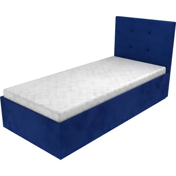 Postel Čalouněná postel Sophia s čelem s vtahy, lamelovým roštem a úložným prostorem - Modrá, 80 x 200 cm, +5 cm úložný prostor, Bez matrace