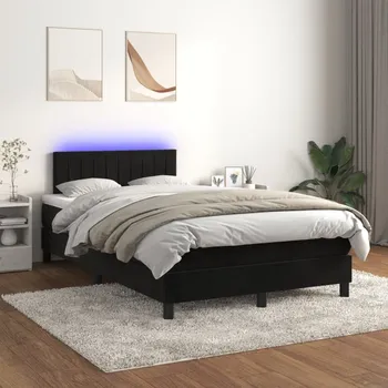 Postel vidaXL Box spring postel s matrací a LED 120x200 cm samet [3134517] Barva: Černá