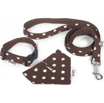 Obojek pro psa Iridog Set obojek & vodítko & šáteček hnědý s puntíky