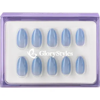 Umělé nehty GloryStyles Nalepovací nehty - světle modrý třpyt - 30 ks