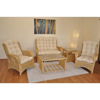 Zahradní sestava Ratanová sedací souprava Oliver medová, polstry béžový melír