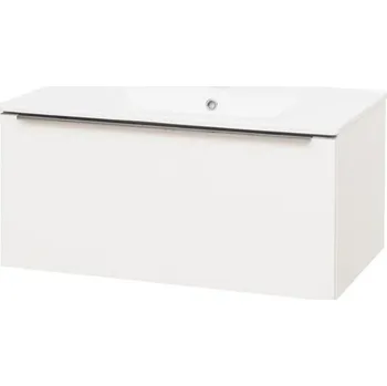 Koupelnový nábytek Mailo, koupelnová skříňka s keramickým umyvadlem 81 cm, bílá, úchytka: chrom CN516