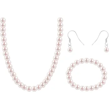 Souprava šperků biju Set z bižuterního kovu, světle růžová perla, náhrdelník + visací náušnice + náramek 6000655-2 Průměr perly: 1 cm