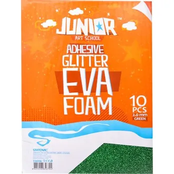 Dekorační pěna A4 EVA 10 ks zelená samolepicí glitter 2,0 mm