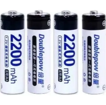 Článková baterie 4ks DOUBLEPOW výkonné nabíjecí baterie AA 2200 mAh 1,2V Ni-Mh, 1500x nabití