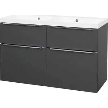 Koupelnový nábytek Mailo, koupelnová skříňka s umyvadlem z litého mramoru 121 cm, antracit, úchytka: chrom CN533M