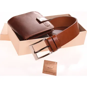 Peněženka Kubát Kůže Dárkový set KUBÁT kožené peněženky a opasku pro muže | koňakový | S742242 obvod pasu: 105cm Hnědá