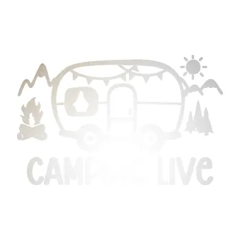 Samolepící dekorace SAMOLEPKA Camping live 001 levá cestování v karavanu (82 - odrazková reflexní bílá) NA AUTO, NÁLEPKA, FÓLIE, POLEP, TUNING, VLASTNÍ TEXT, TISK, AUTOSAMOLEPKY.cz, POLEPY, OBRÁZEK, LOGO, SAMOLEPKY