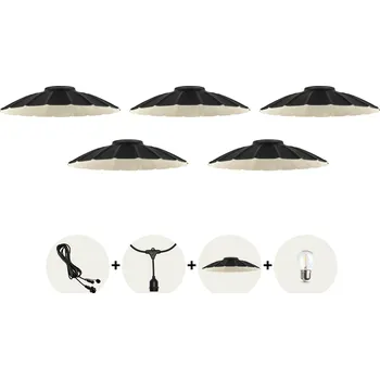 Kobi LED světelný řetěz venkovní Kréta Typ stínidla: KRÉTA LS M1 ČERNÁ, Přívodní kabel se zástrčkou: verze 5 metrů, Rozměr samotné girlandy: 5 metrů, 5xE27 + stínidla