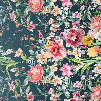 Úplet N6833 eukalyptový, květinová bordura, š.150