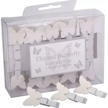 Svatební dekorace Svatební kolíčky motýlci - bílé 20 ks