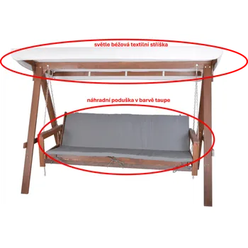 Zahradní houpačka Rojaplast Stříška+podušky k houp. ADELAIDA taupe