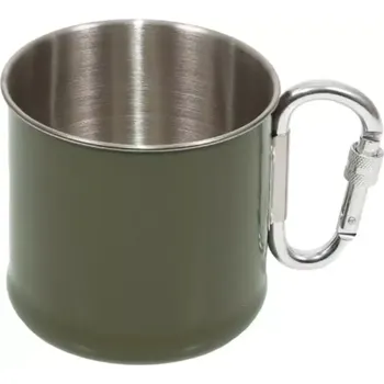 Hrnek nerez OLIV s karabinou 250ml (Nerezový cestovní hrneček ve vojenském khahi zabarvení, opatřený uchem - karabinou s pojistkou.)