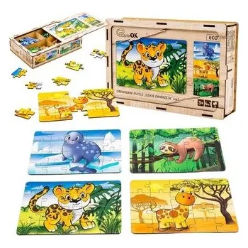 Dřevěná hračka Puzzle drewniane 4w1 dzikie zwierzęta