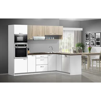 Kuchyňská linka Nabytekmorava Moderní rohová kuchyňská linka Orinoko N005 Kuchyň dvířka: Bílá/dub sonoma světlý