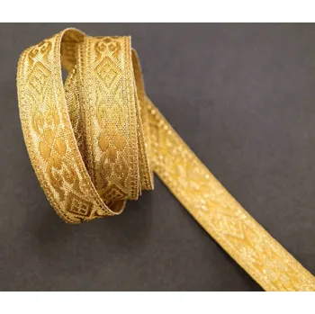 Stuha Zlatý vyšívaný prýmek s kosočtverci - šíře 1,5 cm