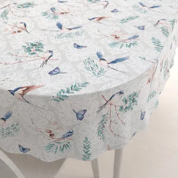 ubrus Bavlněný oválný ubrus Sandra SA-471 Vlaštovky s motýlky na světle šedém ornamentu 50x100 cm