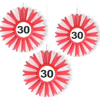 Folat Závěsné dekorace rozety číslo 30 dopravní značky, 3 ks