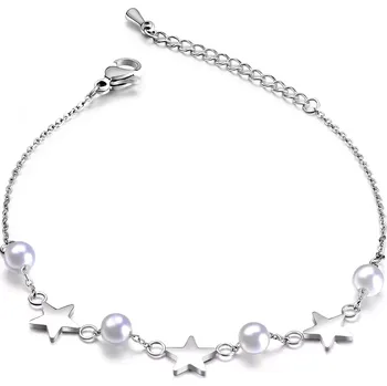 Náramek Hvězdicový náramek z oceli 316L, bílé korálky, stříbrná barva