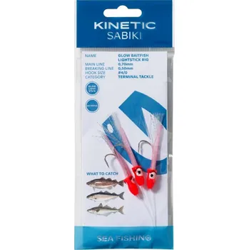 Kinetic - Návazec Sabiki Glow Baitfish Lightstick 115cm 0,70mm vel. 4/0 - Pink/Red