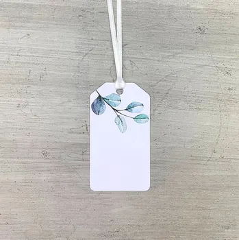 Svatební dekorace Visačka - jmenovka bílá s eukalyptem - 8 ks