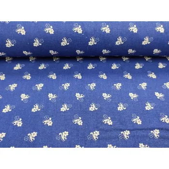 Plátno bavlněné, modrotisk XI., jemné kvítečky, krojovka, metráž, látky - středně modrá