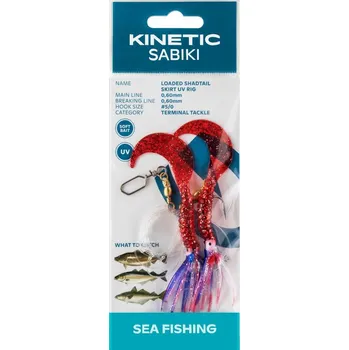 Kinetic - Návazec Sabiki Shadtail Skirt UV rig 130cm 0,60mm vel.3/0 - Red/Glitter