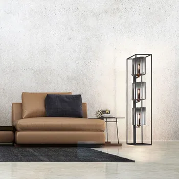 Stojací lampa Fischer & Honsel Samu 40419 kovová stojací lampa 3x E27 s kouřovým sklem, Fischer & Honsel